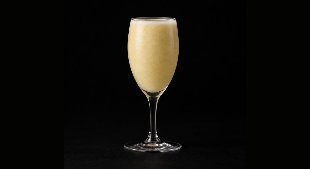 Calm Voyage cocktail on a dark studio background
