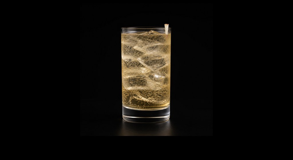 Calvados & Tonic cocktail on a dark studio background