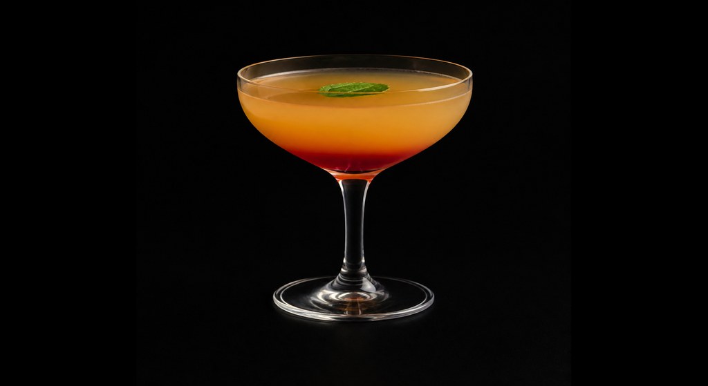 Calvados Mon Amour cocktail on a dark studio background
