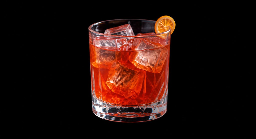 Canton Negroni cocktail on a dark studio background