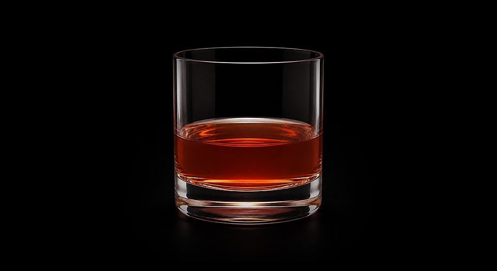 Caribbean Sazerac cocktail on a dark studio background