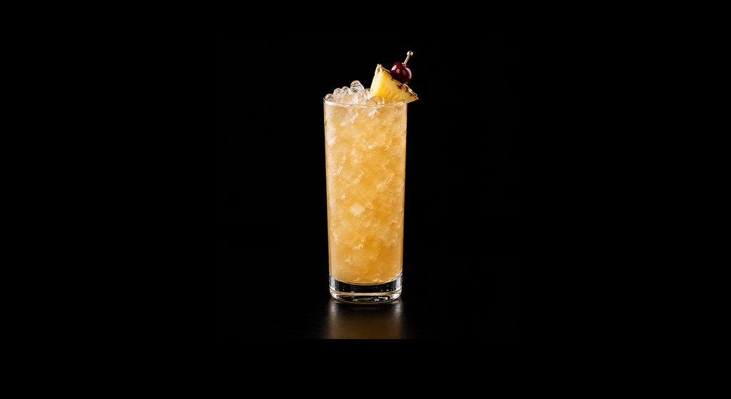 Castaway cocktail on a dark studio background