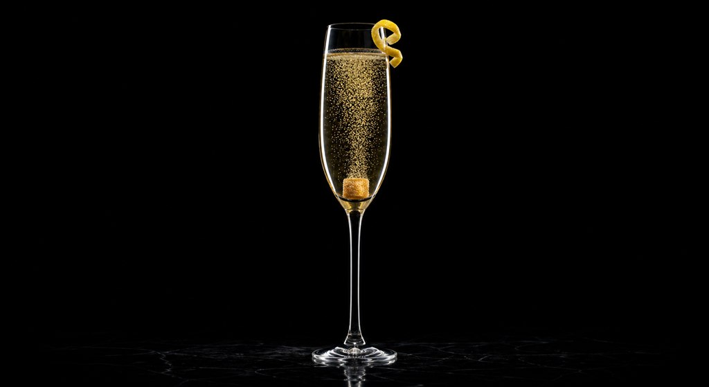 Champagne Cocktail cocktail on a black background