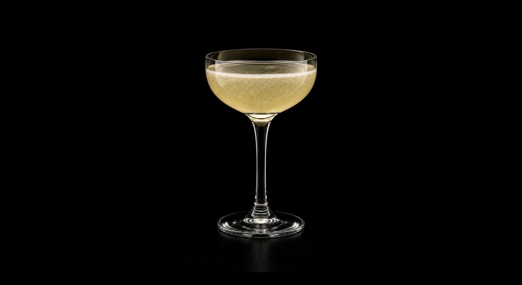 Champagne Marguerite cocktail on a dark studio background