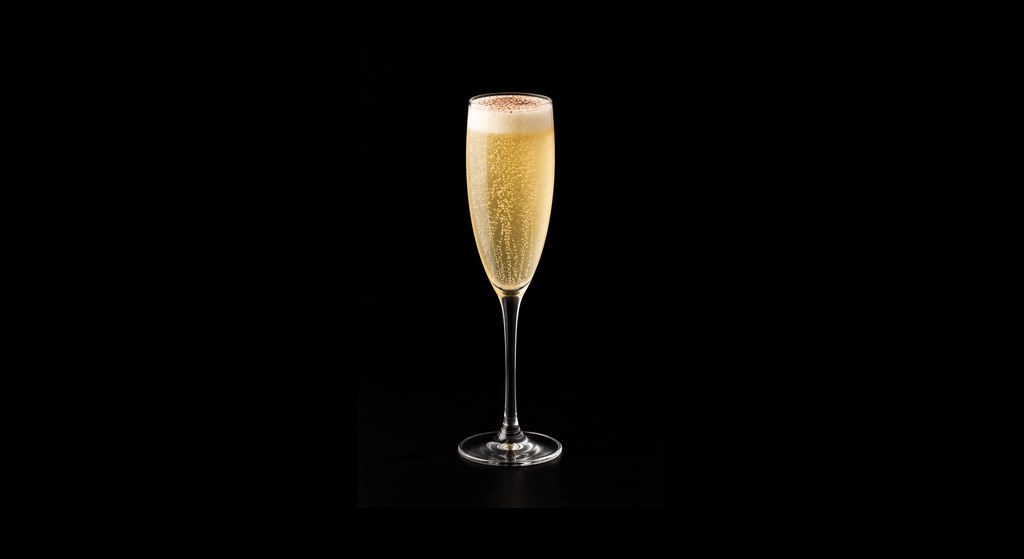 Champagne Snowball cocktail on a dark studio background