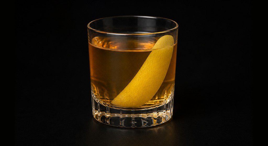 Chartreuse Saz cocktail on a dark studio background