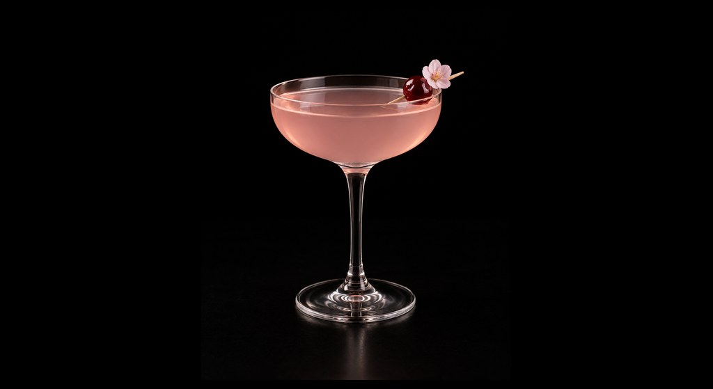 Cherry Blossom No. 2 cocktail on a dark studio background