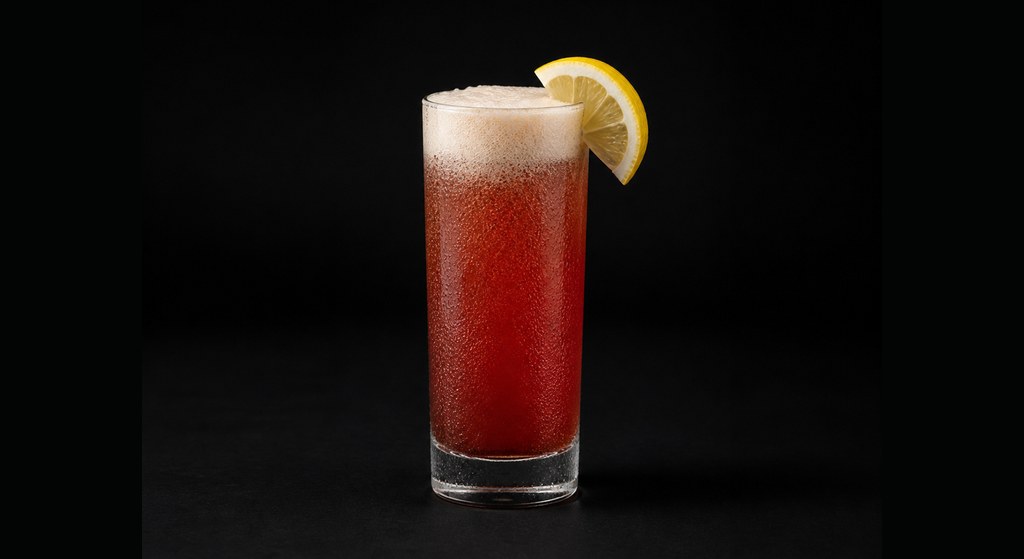Chicago Fizz cocktail on a dark studio background