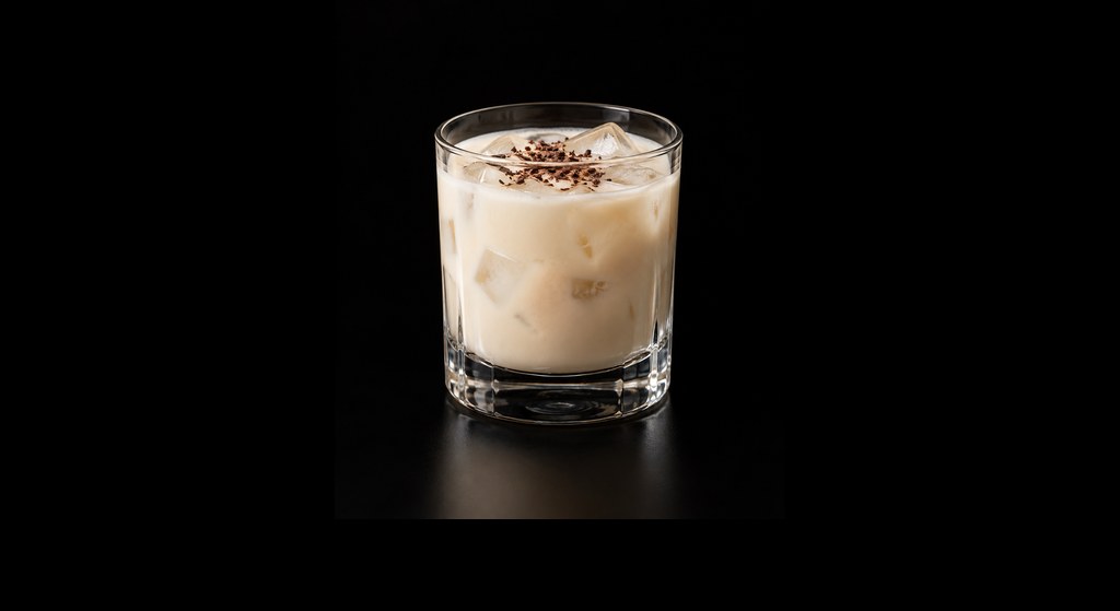 Chocolate Puff cocktail on a dark studio background