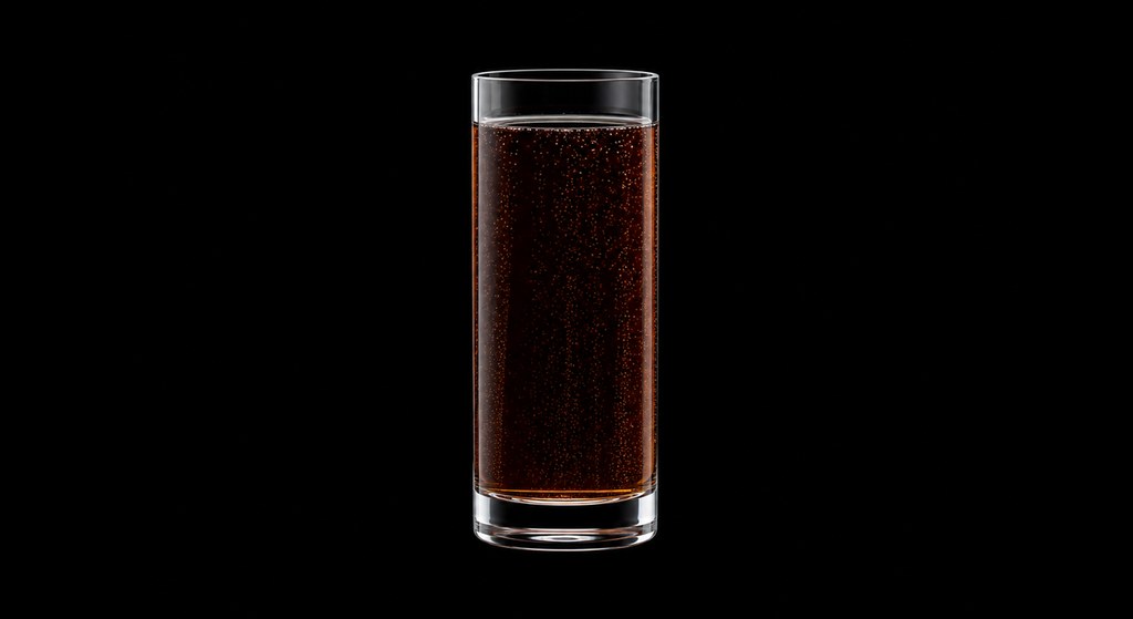 Citrus Coke cocktail on a dark studio background