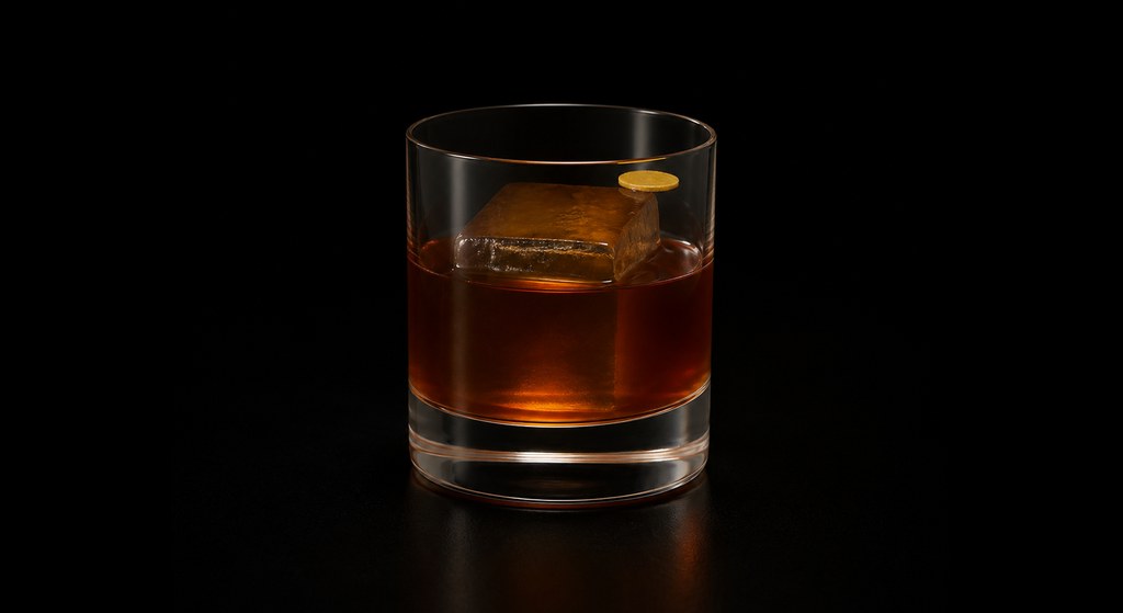 Cloak and Dagger cocktail on a dark studio background