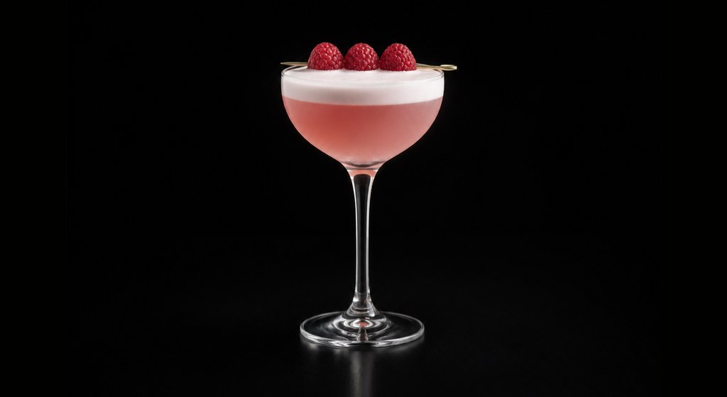 Clover Club cocktail on a dark studio background