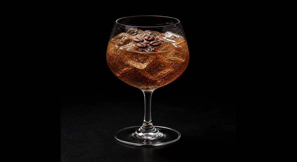 Coffee & Cigarettes cocktail on a dark studio background