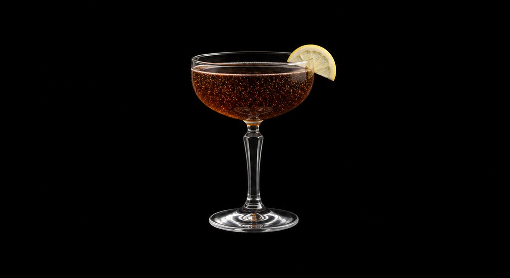 Coke and Drops cocktail on a dark studio background
