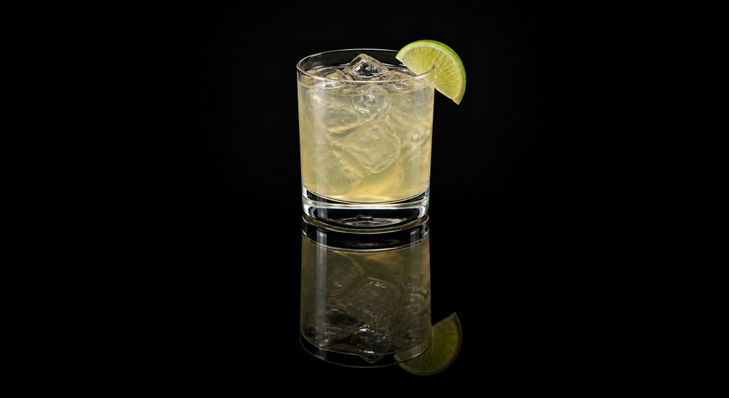 Cold Comfort cocktail on a dark studio background