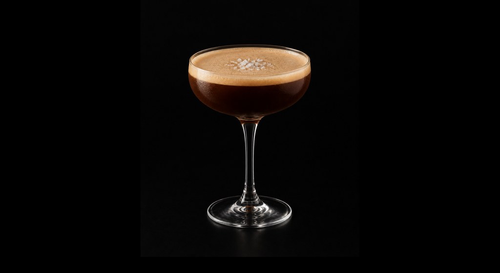 Cometa Carajillo cocktail on a dark studio background