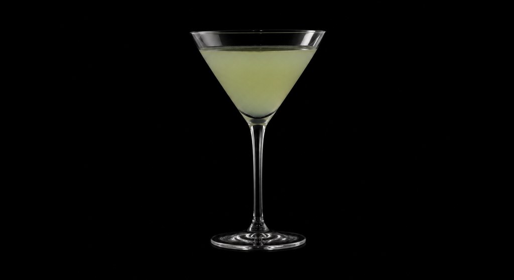 Coriander and Ginger Martini cocktail on a dark studio background