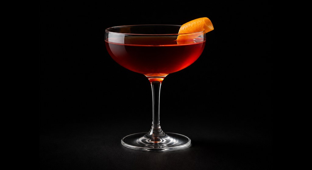 Cornwall Negroni cocktail on a dark studio background