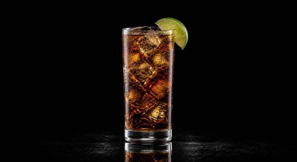 Cuba Libre cocktail on a black background