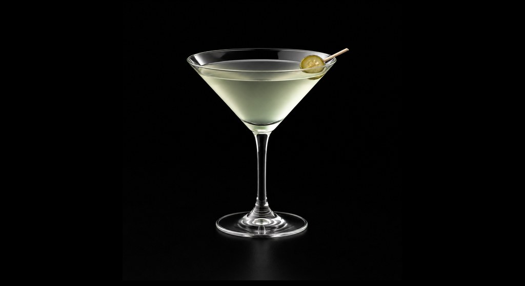 Dacha Martini cocktail on a dark studio background