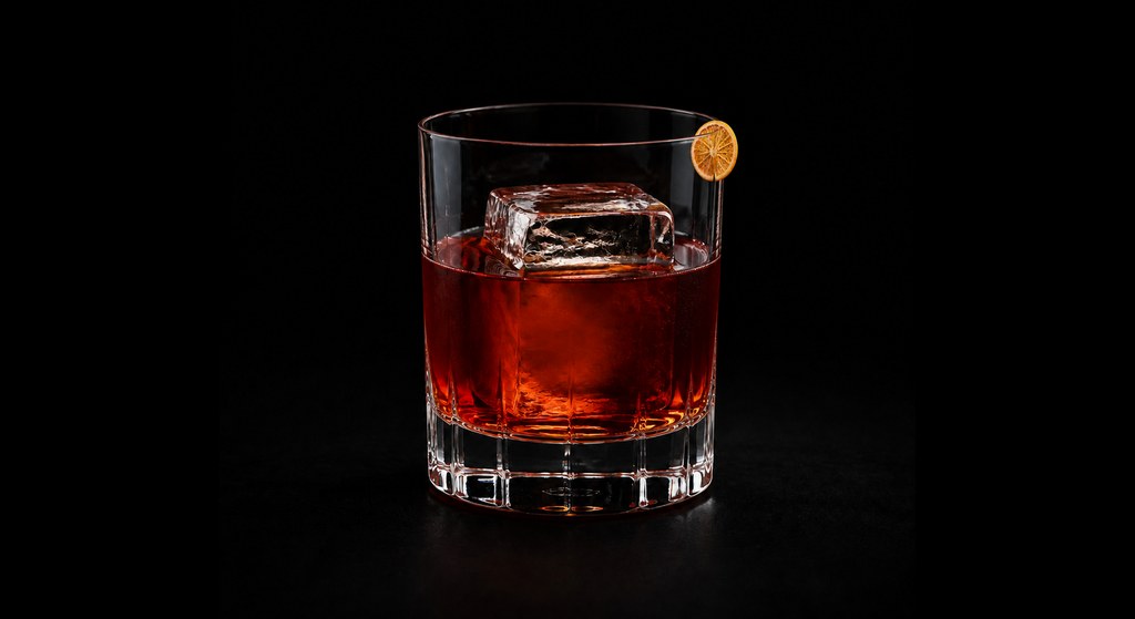 Daleoni Negroni cocktail on a dark studio background