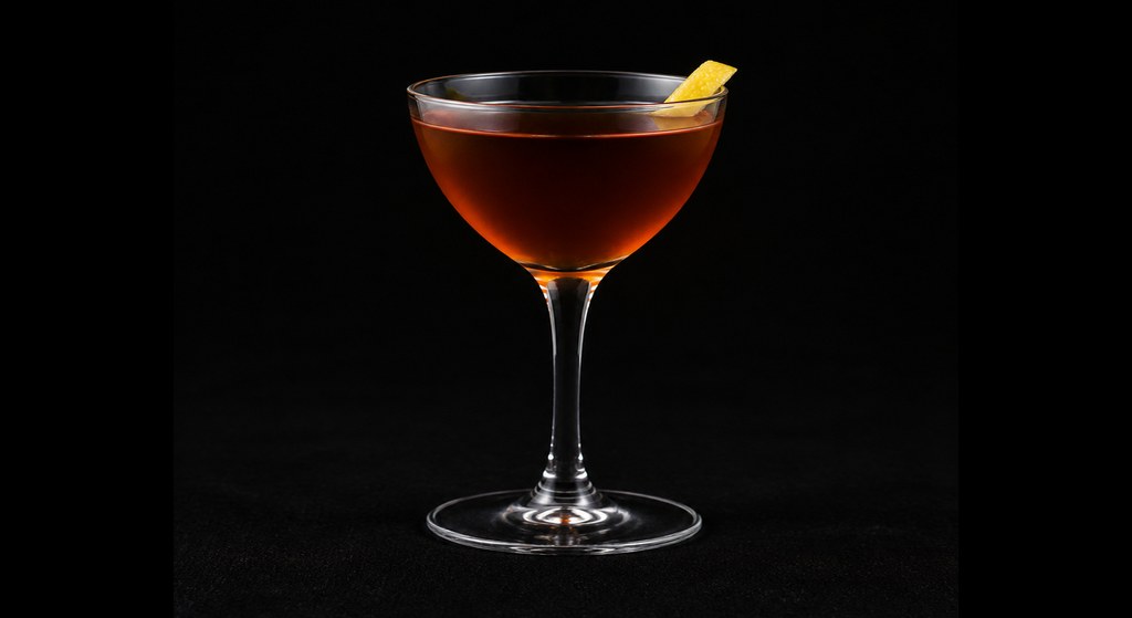 Death & Taxes cocktail on a dark studio background