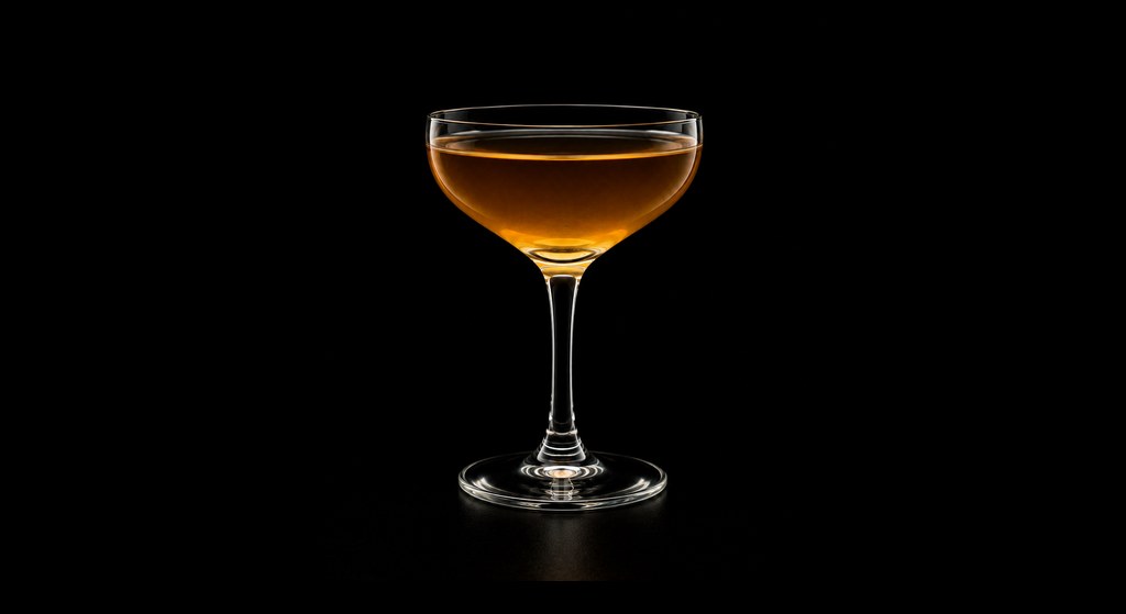 Deke Dunne's Widow's Kiss cocktail on a dark studio background