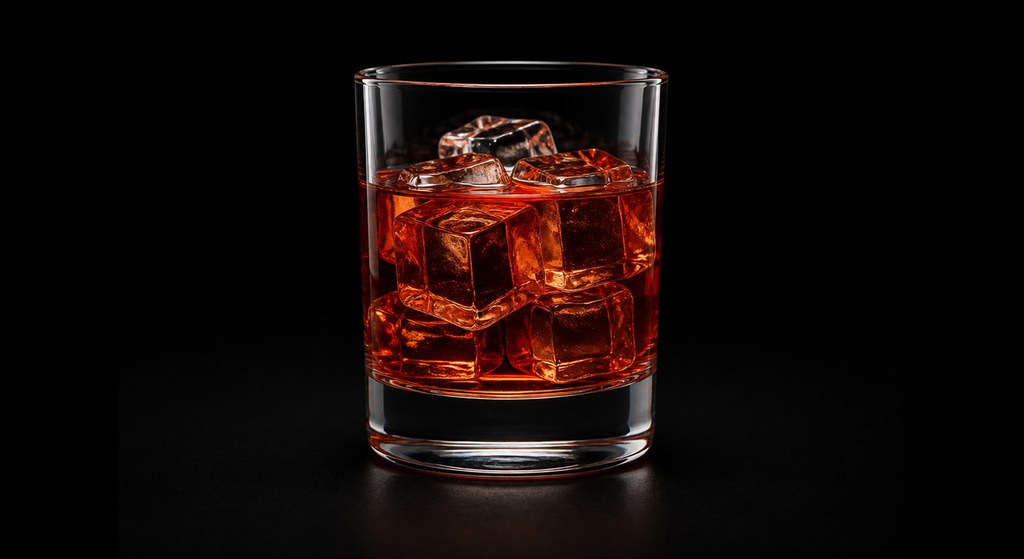 Depth Bomb cocktail on a dark studio background