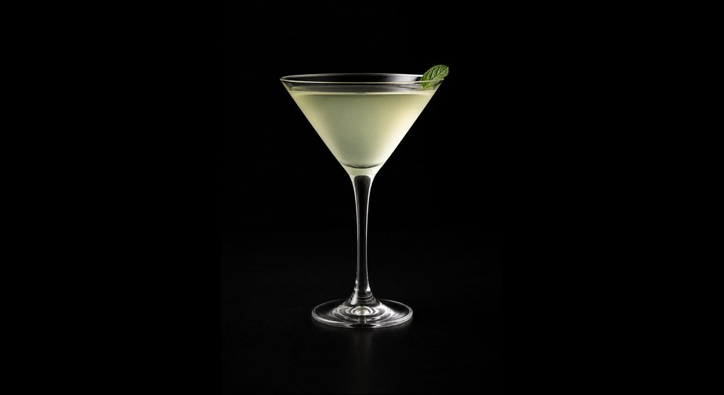 Detroit Martini No. 2 cocktail on a dark studio background