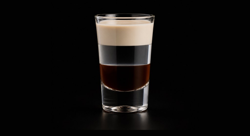 Dirty Nipple cocktail on a dark studio background