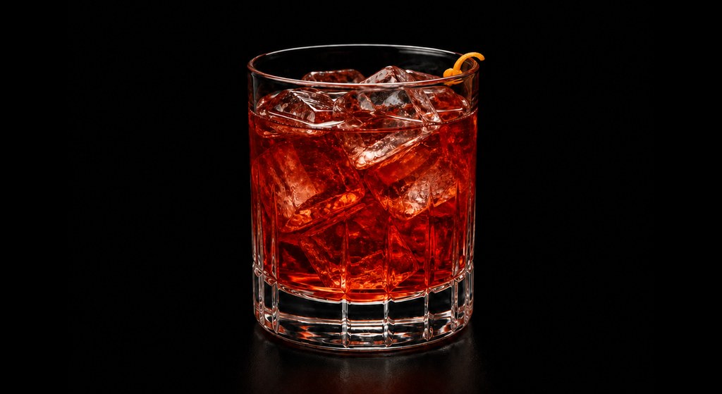 Dolce-Amaro cocktail on a dark studio background