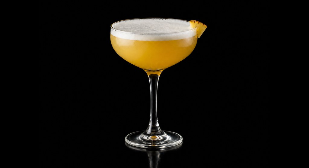 Downhill Racer cocktail on a dark studio background