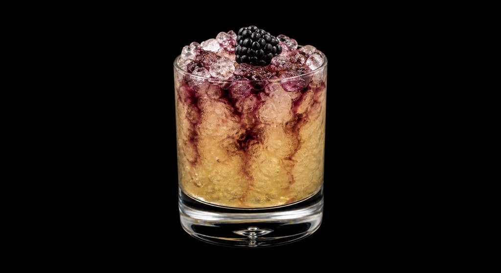 Dramble cocktail on a dark studio background