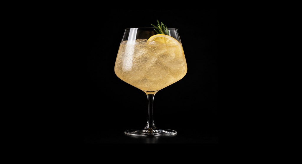 Dreaming of Sunshine cocktail on a dark studio background
