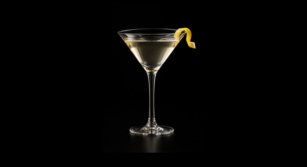 Dreamy Dorini Smoking Martini cocktail on a dark studio background