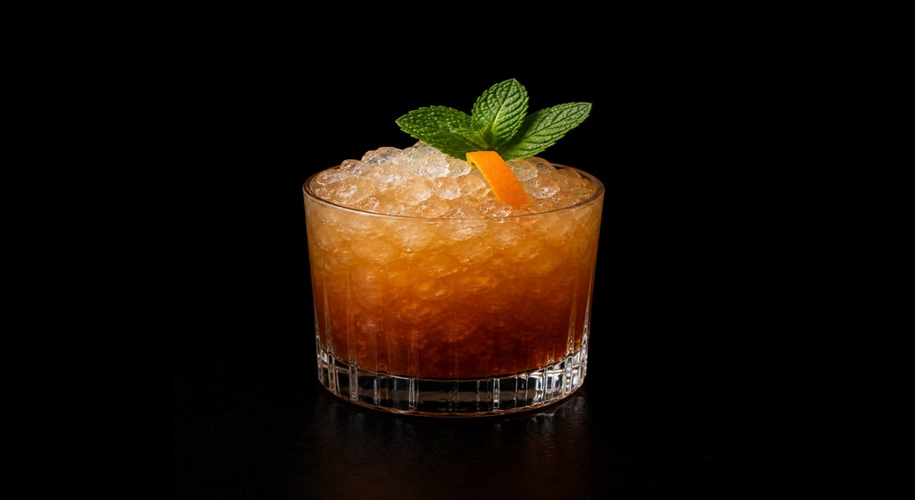 Drunken Helmsman cocktail on a dark studio background