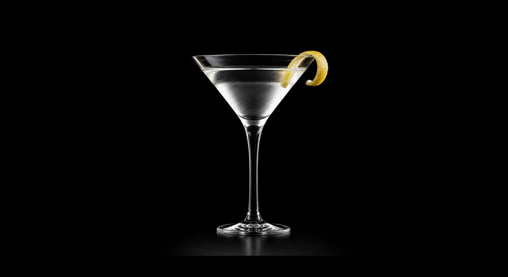 dry martini cocktail on a black studio background