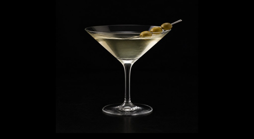 Dry Martini No. 3 cocktail on a dark studio background