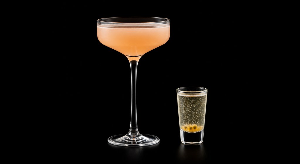 Dry Pornstar Daiquiri cocktail on a dark studio background