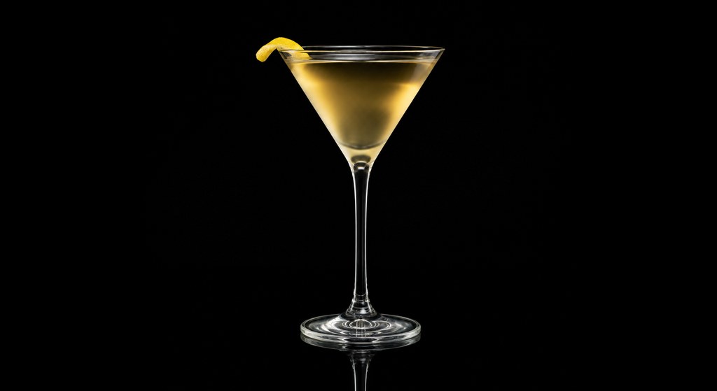 Dry Rob Roy cocktail on a dark studio background