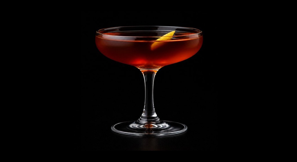 Dubonnet Cocktail cocktail on a dark studio background