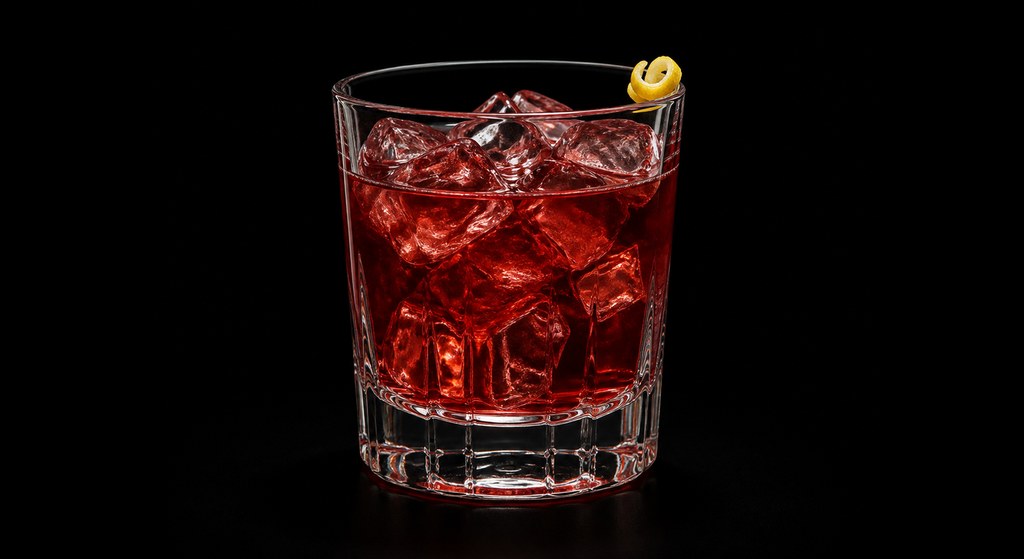 Dubonnet Cocktail No. 2 cocktail on a dark studio background