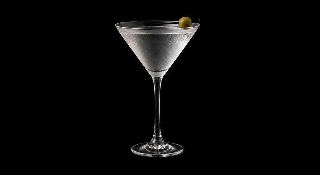 Duke's Dry Martini - The 'Naked' or 'Direct' Martini cocktail on a dark studio background