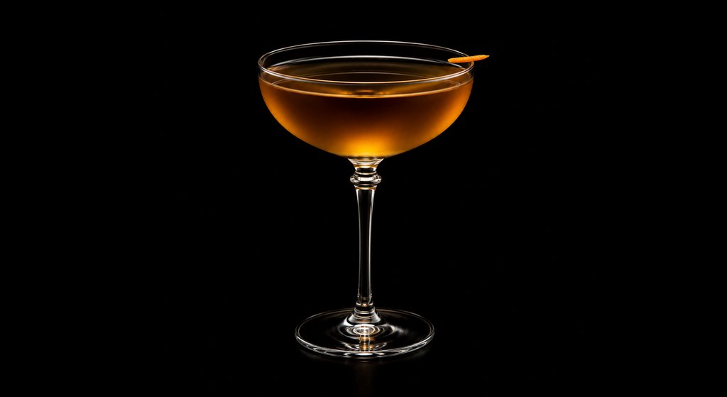 East India Cocktail No. 1 cocktail on a dark studio background