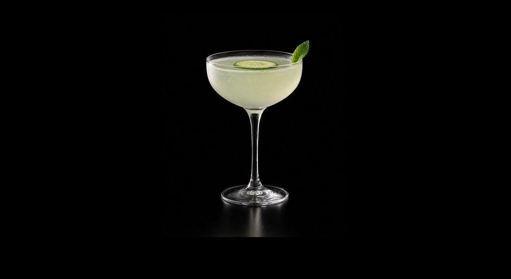 Eastside Gimlet cocktail on a dark studio background