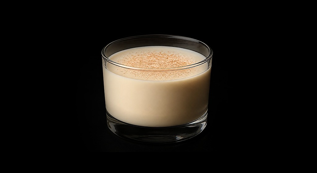 Easy Eggnog cocktail on a dark studio background