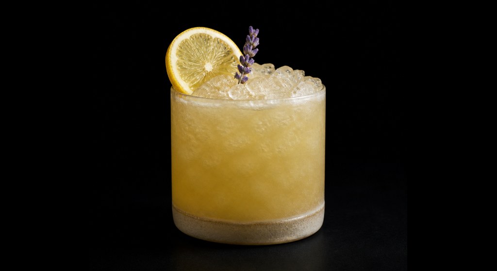 Easy Peasy cocktail on a dark studio background