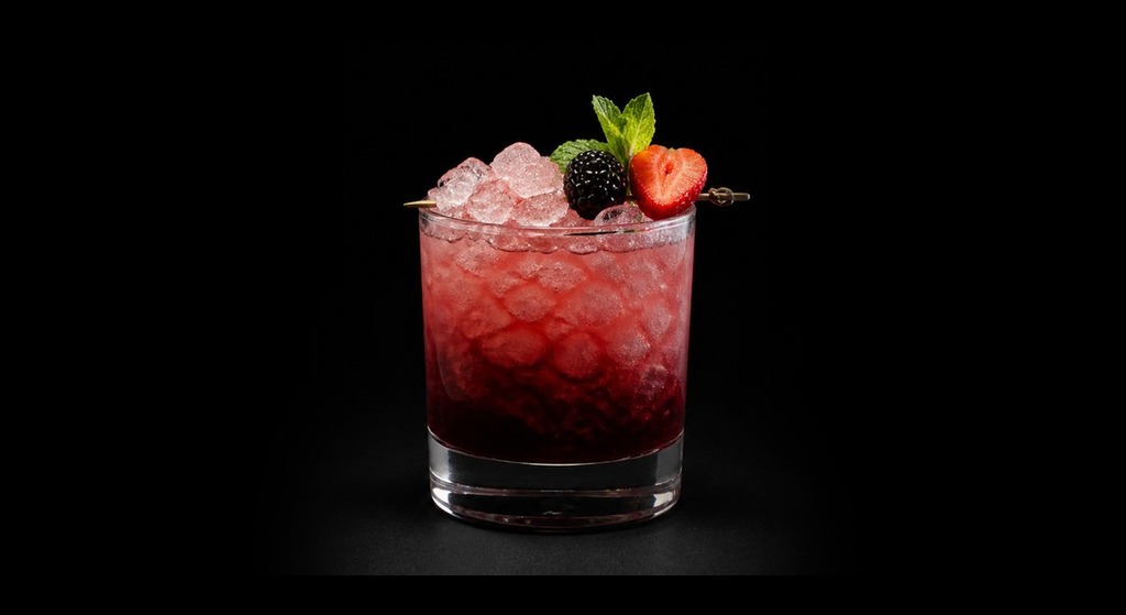 Easy Street cocktail on a dark studio background