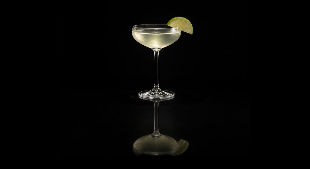 Elderflower Daiquiri cocktail on a dark studio background