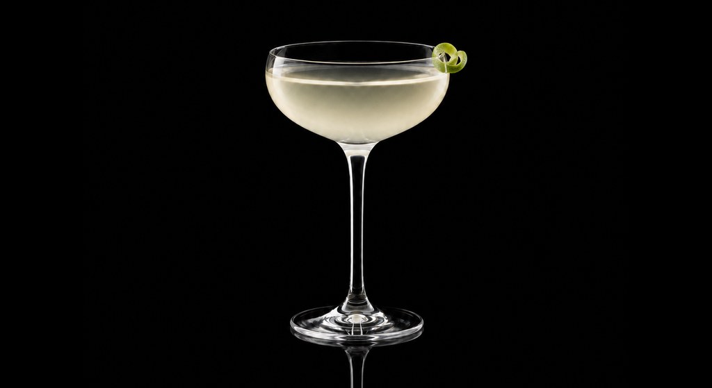 Elderflower Martini No.1 cocktail on a dark studio background